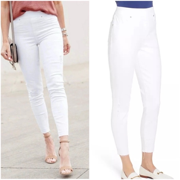 Spanx Size M Distressed Skinny Jeans White Pull On NWT Style 20229R Stretch - Picture 1 of 15